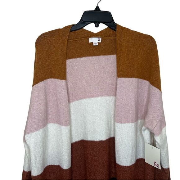 SO Pink/Brown/White Multi Long Sleeve Striped Open Front Cardigan Large - Picture 5 of 12